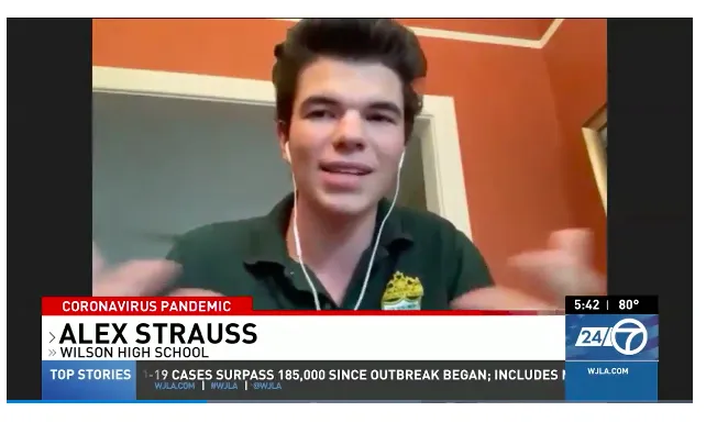 Alexander Strauss speaks to the media about having an internship during the COVID-19 pandemic.